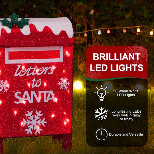 Glitzhome® 28" Christmas 3D Fabric Mailbox with 30 Warm White LED Lights